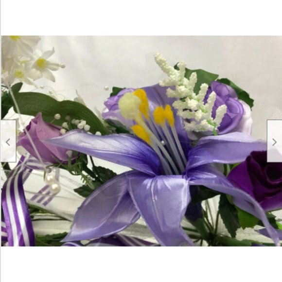 Purple Floral Bouquet Bridal Wedding Bridesmaid Set of 5 Artificial Flowers - Picture 2 of 11